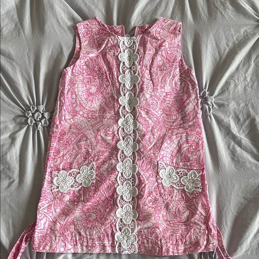 Lilly Pulitzer Pink Paisley Dress with White Lace Accents